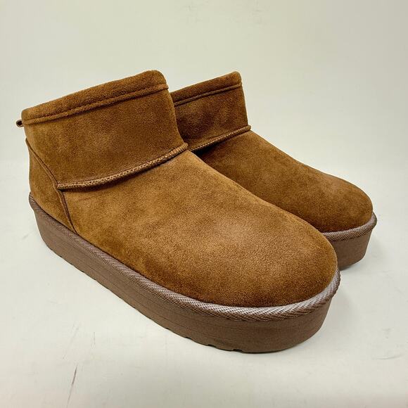 SO Classic Ultra Mini Platform Boots Womens 8 Slip On Faux Suede Chestnut S-1535 - Picture 11 of 15